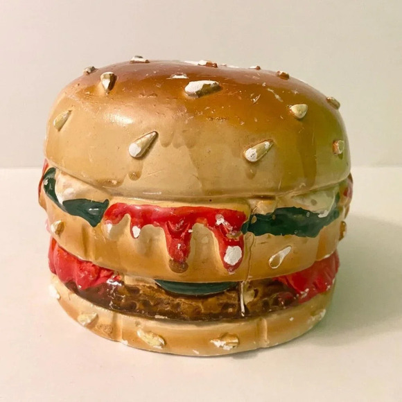 Vtg Hamburger Coin  Bank A G Handicrafts Art Ceramic Burger Piggy Bank Chipped - Picture 3 of 16